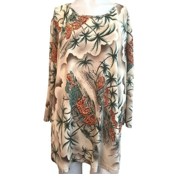 Entity Ladies XL Zebra Safari Blouse Rhinestones 3/4 Sleeve Pullover Top - Picture 1 of 6